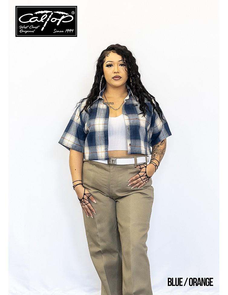 2000 S/S Girls Crop Tops : BLUE-ORANGE